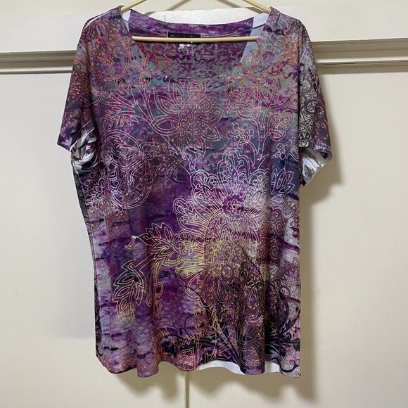 Appropriate Behavior, short sleeve purple multi-design & color tunic, size 2X - Picture 1 of 10